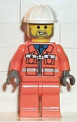 LEGO Minifigure-Construction Worker - Orange Zipper Jacket, Safety Stripes, Orange Legs, White Construction Helmet-Town / Town Jr. / Construction-CON001-Creative Brick Builders